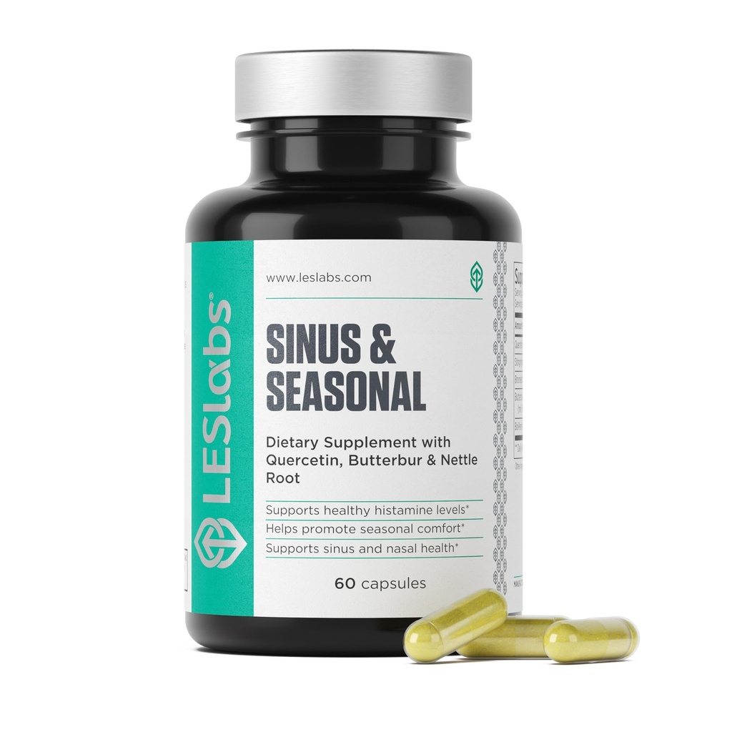 LES Labs Sinus & Seasonal - Sinus Relief, Nasal Health, Balanceret Histamine Response, Clear Lungs & Respiratory Health - Butterbur, Quercetin, Nettle Root & Bromelain - Non- GMO supplement - 60 kapsler