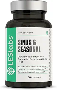 LES Labs Sinus & Seasonal - Sinus Relief, Nasal Health, Balanceret Histamine Response, Clear Lungs & Respiratory Health - Butterbur, Quercetin, Nettle Root & Bromelain - Non- GMO supplement - 60 kapsler