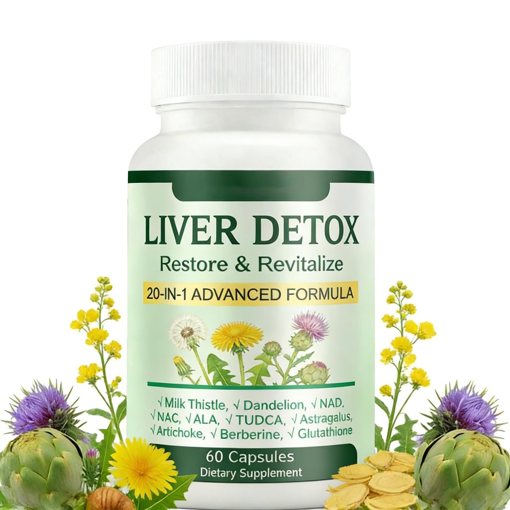 Liver Support Capsules | 20-in-1 Herbal Formula with Milk Thistle Dandelion Turmeric | Daily Liver Digestive Wellness Supplement | Non-GMO Gluten-Free | 60 Capsules