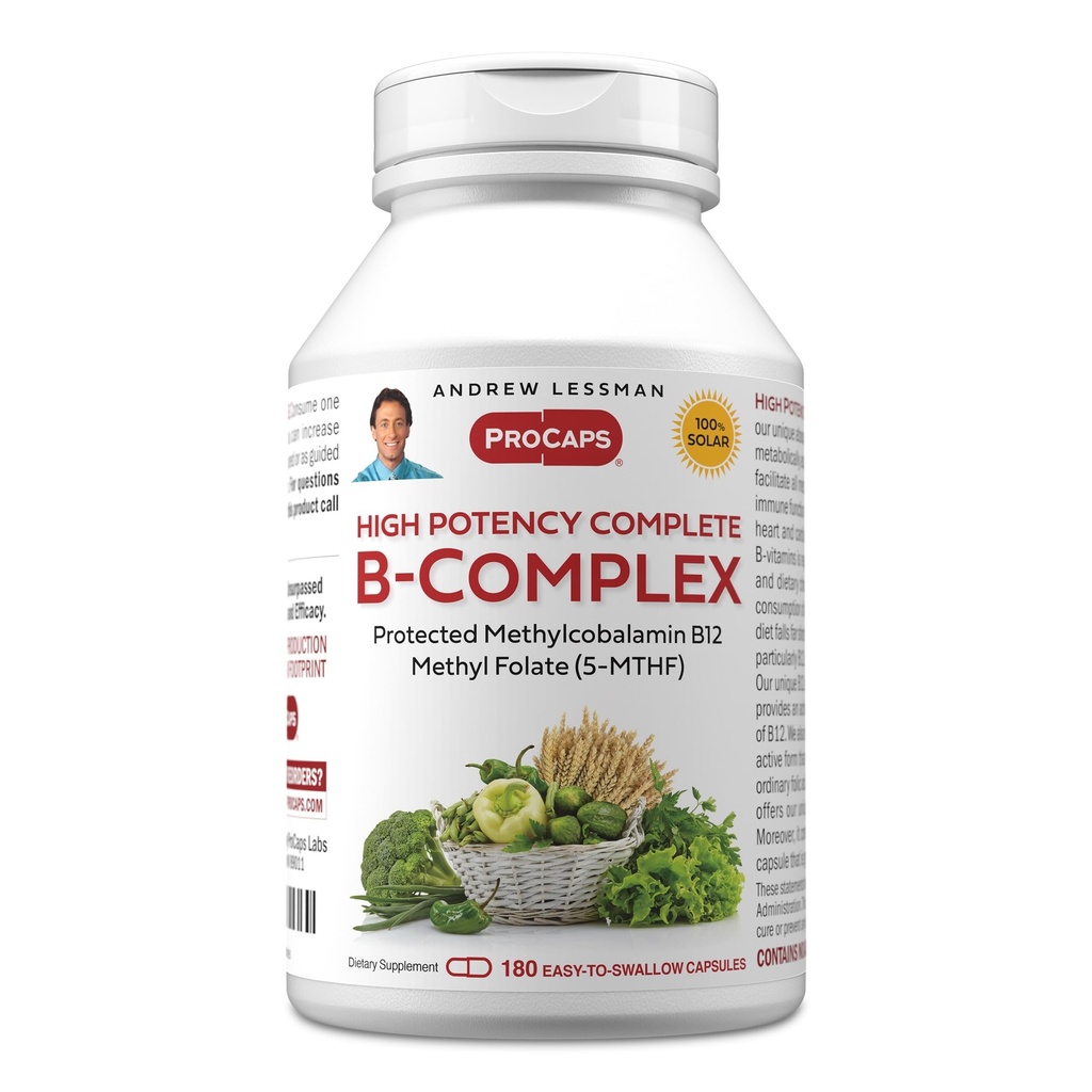 ANDREW LSSMAN High Potency B- Complex 180 kapsler - med høje niveauer af folat complex og biotin, fremmer cellulær vækst, energi, immunfunktion, afgiftning, fedt metabolisme og mere