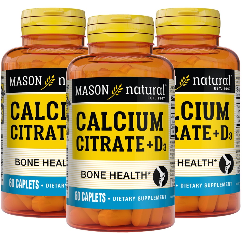 MASON NATURAL Calcium Citrat Plus D3- vitamin, 6 måneders forsyning, Styrker Muskelfunktion & Bone Sundhed, 3 Pack