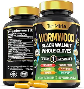 Ormtræ kapsler supplement til mænd og kvinder, 10in1 Formel med sort valnød, hele cloves, gurkemeje, Cayenne pepper & mere - fordøjelsesfremmende, immunforsvar - Nutrient Rich - 150 kapsler