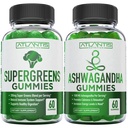 Supergreens & Ashwagandha Gummies - Ashwagandha fremmer Calmness & Forbedrer immunsystemet - Lækre Supergreens Med Spinat, Broccoli, Rødbeder & Grøn te til immunforsvar - 60 Gummies