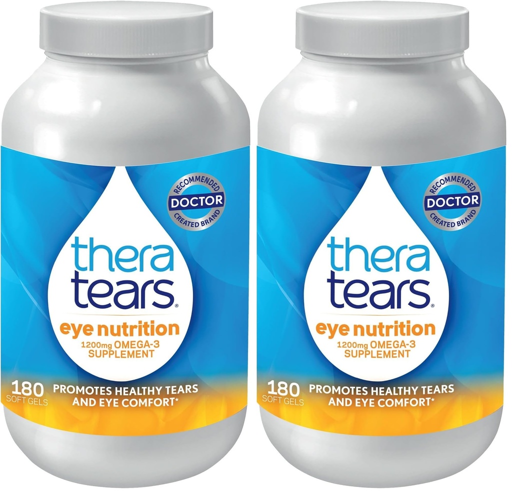 TheraTears Omega 3 Supplement for Eye Care,1200mg Fish Oil and Organic Flaxseed Oil with Vitamin E,180 Count (Pack of 2)