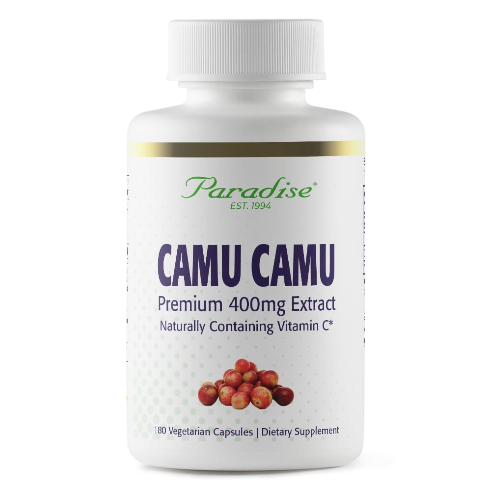 Paradise Herbs, Organic Camu Camu Extract, 400 mg, Rich in Vitamin C, Pure & Potent, Gluten Free, Non-GMO, Vegan, 180 Vegetarian Capsules