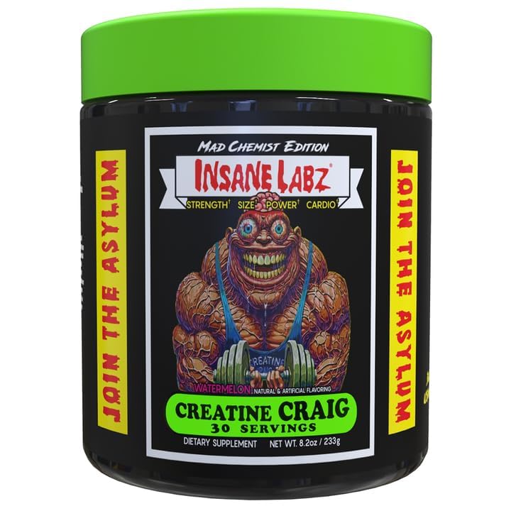 Insane Labz Creatine Craig - Flavored Creatine Monohydrate Supplement for Muscle Gain, Strength and Performance with Vitamin D, Taurine and OxyGold (30 Servings (Pack of 1), Watermelon)