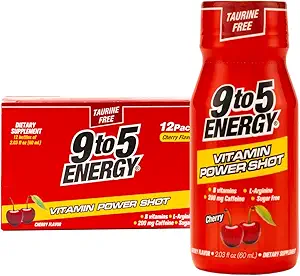 Vitamin Power Shot - Cherry Flavor, Taurine-Free, Sugar- Free, 12 Pack (2,03 fl oz Hver) - Boost Energy, Focus og Vitality med B Vitamin og L-Arginin