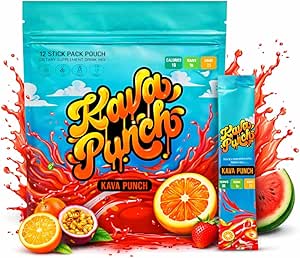 KAVA PUNCH Relaxation Drink Mix - 12 Stick Pack Pouch med Kava Kava Extract for Stress Relief Note 124; Non- Alkoholic, Low- Calorie, Sund Alternativ Beverage