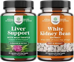 Bundle af mælk tidsel leverstøtte supplement og hvid Nyre Bean Energy Booster - Urtelever tillæg med Silymarin mælk tidsel - Natural Energy Pills og White Bean ekstrakt kosttilskud