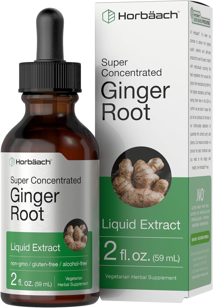 Horbäach Ginger Root Extract Liquid | 2 oz | Alcohol Free Supplement | Super Concentrated | Vegetarian, Non-GMO, Gluten Free