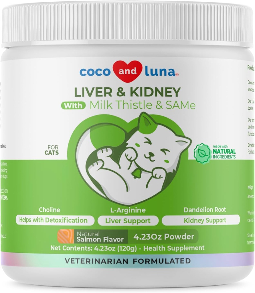 Mælk tidsel for katte - 4oz pulver - naturlige lever supplement - med samme og L-arginin - Detox, leverstøtte, fremmer lever sund funktion, Nyre støtte