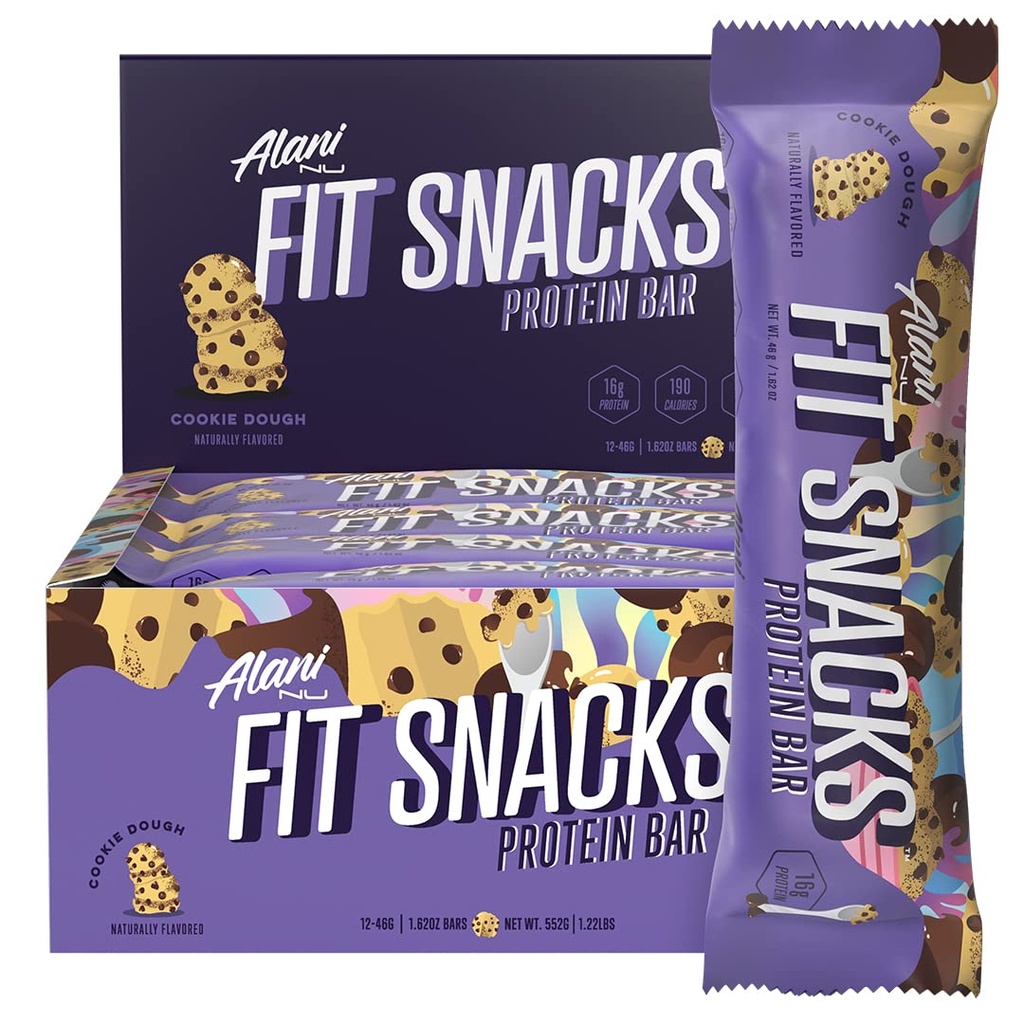 Alani Nu Fit Snacks Protein Bar, Gluten-Free Bars, 16g Protein, Low-Sugar, Low-Carb, Gluten-Free - Cookie Dough, 12 servings