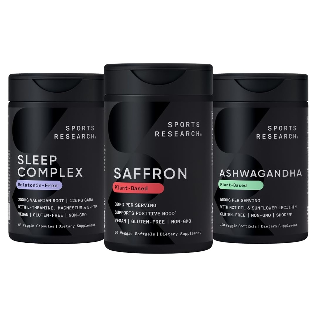 Sports Research® Sleep Pack - Pure Saffron Supplement 30 mg + Sleep Complex- Melatonin-Free + Ashwagandha Softgels