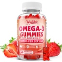 Vegan Omega-3 Gummies 1000mg, Omega 3 Fish Oil Alternative for Adults, Plant Based DHA 460mg & EPA 230mg w/Vitamin A, C, E - Supports Immune Function, Sugar Free, Strawberry Flavor, 60 Count