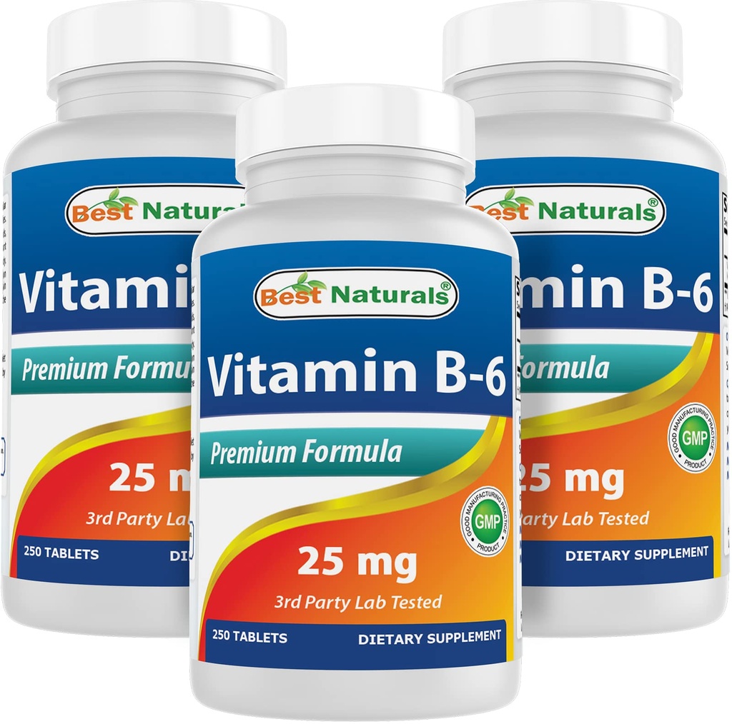 Bedste Naturals Vitamin B6 25mg 250 tabletter (250 greve (pakning med 3))