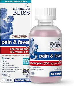 Moar 's Bliss Children' s Pain and Fever Reducer, Kids Acetaminophen, Dye Free, Lækker blandet Berry Flavor, Age 2 +, 4 Fluid Ounces