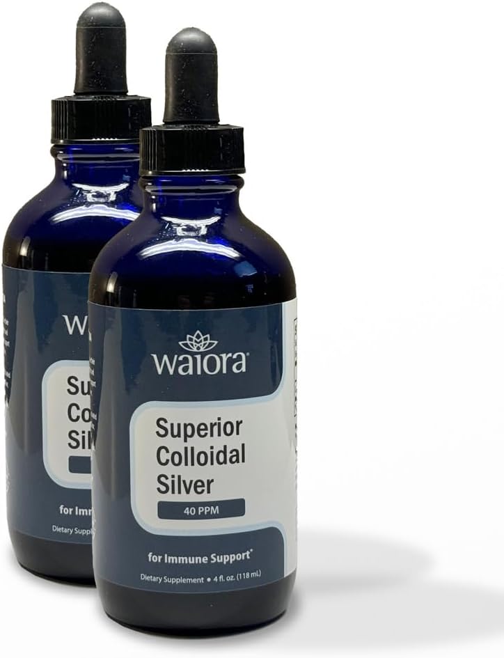 Superior kolloid sølv, Waiora, flydende mineralsk supplement, 40 PPM, til immunstøtte, Blå glasflaske med dråbetæller (2) / 44 serv.)