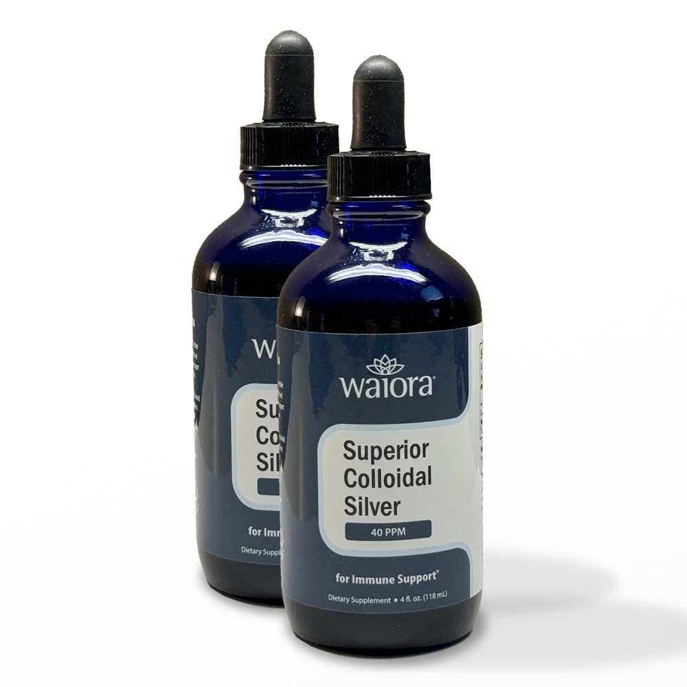 Superior kolloid sølv, Waiora, flydende mineralsk supplement, 40 PPM, til immunstøtte, Blå glasflaske med dråbetæller (2) / 44 serv.)