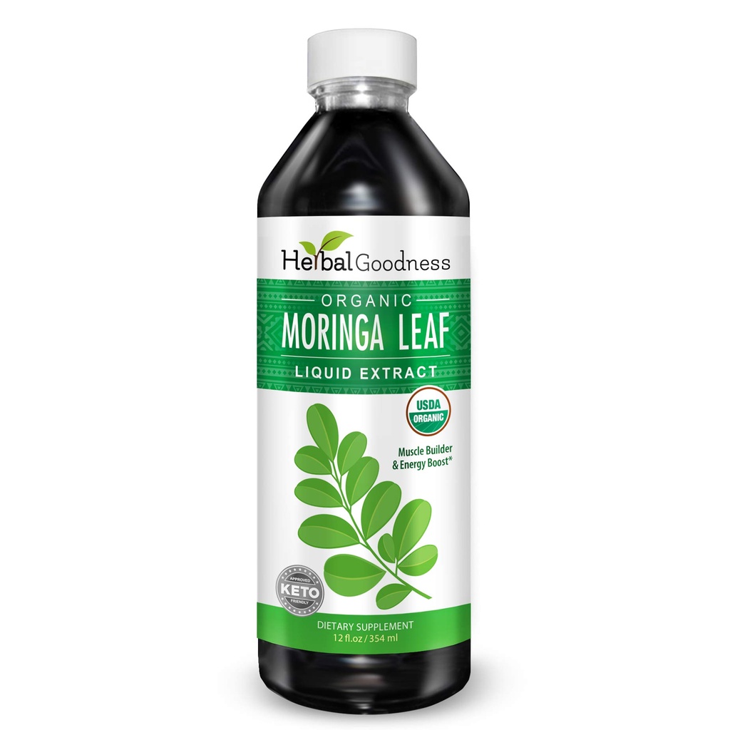 Herbal Goodness Moringa Leaf Extract Liquid 12 Fl. oz - Superfoods Tincture for Energy & Immune Support, Organic and Highly Bioavailable Alternative to Moringa Capsules & Powder Organic, Non-GMO