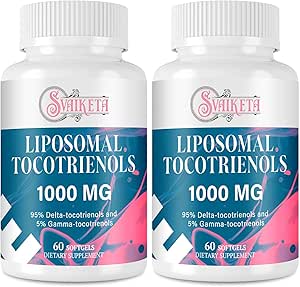 Liposomal tocotrienoler Supplement 1000mg, E-vitamin, avanceret formel med 95% delta- tocotrienoler og 5% Gamma- tocotrienoler - 60 Softels (2 flasker)