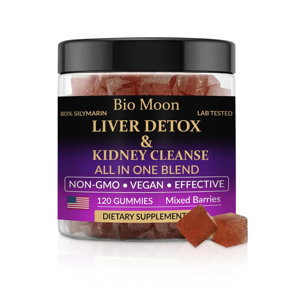 Liver Detox & Kidney Cleanse All in One Blend Gummies with Milk Thistle/N-Acetyl-L-Cysteine/Tudka/Organic Astragulus Powder(Root) Non GMO, GMP Certified, Vegan,120 Count-Mixed Berry