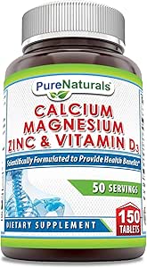 Pure Naturals Calcium Magnesium Zink Vitamin D3 Supplement D4; Calcium 1000mg, Magnesium 400mg, Zink 25mg, Vitamin D3 600 IE