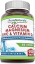 Pure Naturals Calcium Magnesium Zink Vitamin D3 Supplement D4; Calcium 1000mg, Magnesium 400mg, Zink 25mg, Vitamin D3 600 IE