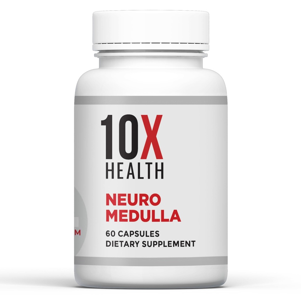 10X Sundhed Neuro Medulla Brain Supplement - Nootropics Brain Support Supplement til hjerne, hukommelse og fokus - hukommelse kosttilskud med vitamin B1 & B3, zink, Ginkgo Biloba & mere - 60 kapsler