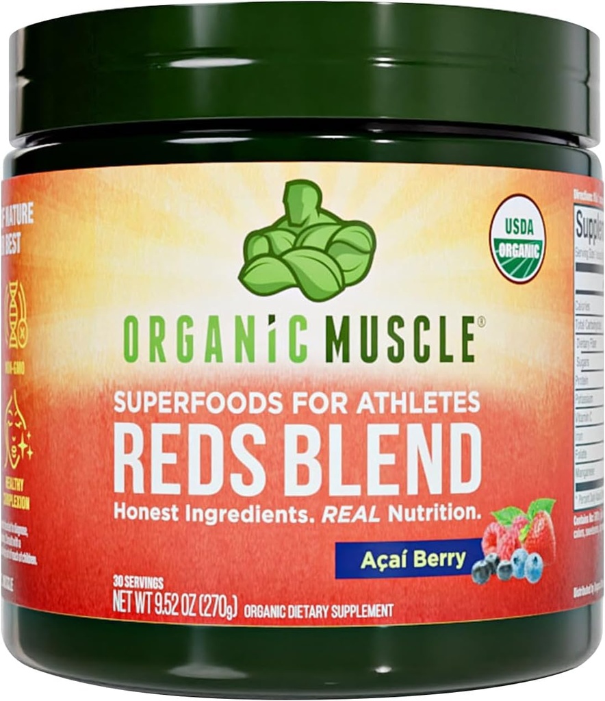 Organic Muscle Red Powder 124; Coffeine- Free Energy & Heart Support 124; Pre- Workout med Beet Root, Acai, Pomegranate & Antioxidants