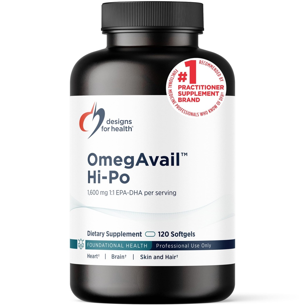 Design til sundhed OmegAvail Hi- Po - TG (triglycerid) Omega-3 Fish Oil Supplement, 1600mg EPA / DHA per servering med Lemon + E-vitamin til Minimize Fishy Taste (120 Softgels)
