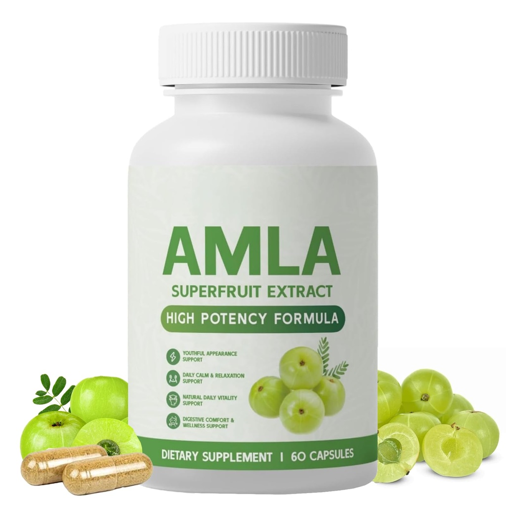 Amla Capsules, Amla Superfruit Capsules, Vegan, GMO-Free, 60 Capsules (1PCS)