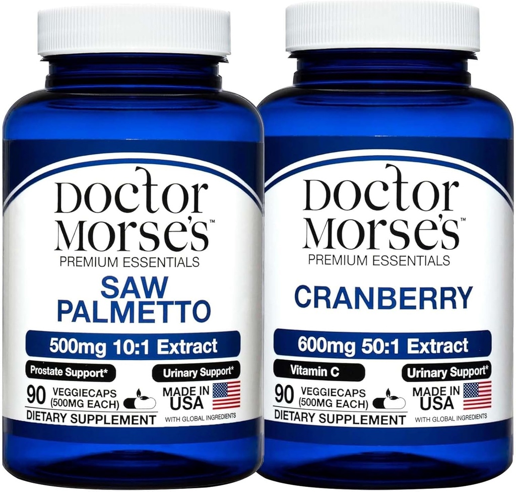 Dr. Morse 's Saw Palmetto 5000mg & Cranberry 30000mg Bundle - Prostate Health, Urinary Tract Support, og Samlet Wellness for mænd og kvinder, FDA- Registreret, NSF- Certified 90 Kapsler