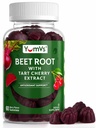 YUM- V 's Beet Root Gummies with Tart Cherry Extract - Berry Flavor Beetroot Gummies - Beet Chews for Blood Circulations and Antioxidant Support - Red Beets Gummies (Berry 60 Count (pakke med 1)