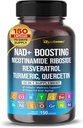 NAD + Boosting Trans- Resveratrol Gurkemeje Quercetin Rosemary Ballberry Sage Green Tea Oregano Nettle Milk Thistle Black Pepper -150 Capsules - Made in USA
