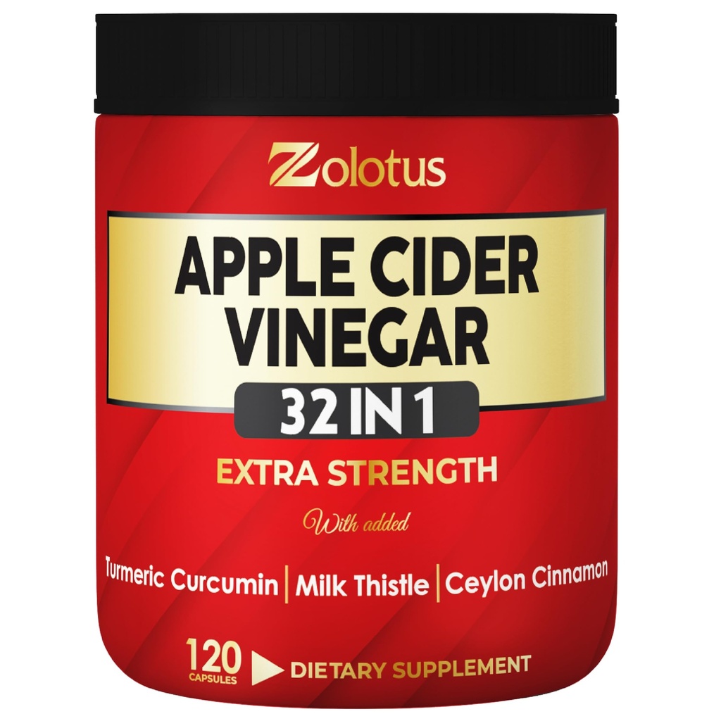 Zolotus 32 in 1 Apple Cider Vinegar Capsules with Turmeric, Cinnamon, Milk Thistle, Elderberry, Quercetin for Support Digestion, Vitality 120 Capsules