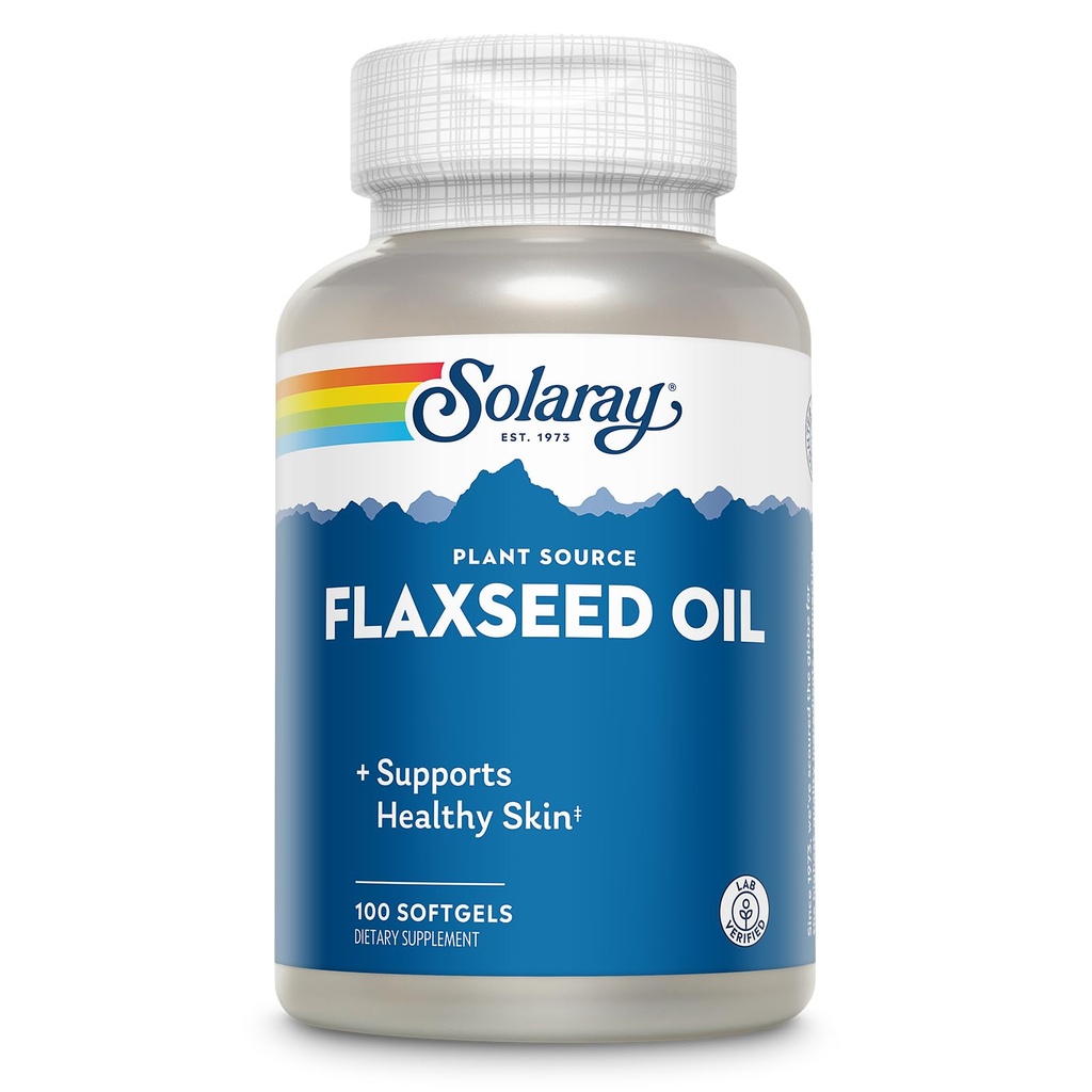 SOLARAY Flaxsee Oil 3000 mg med Omega 3 6 9, Hør Seed Softgels for Skin Health, Triple Omega supplement, Non- GMO, Gluten Free, Lab Verified - 60-Day Garanti - 33 Servering, 100 Softgels