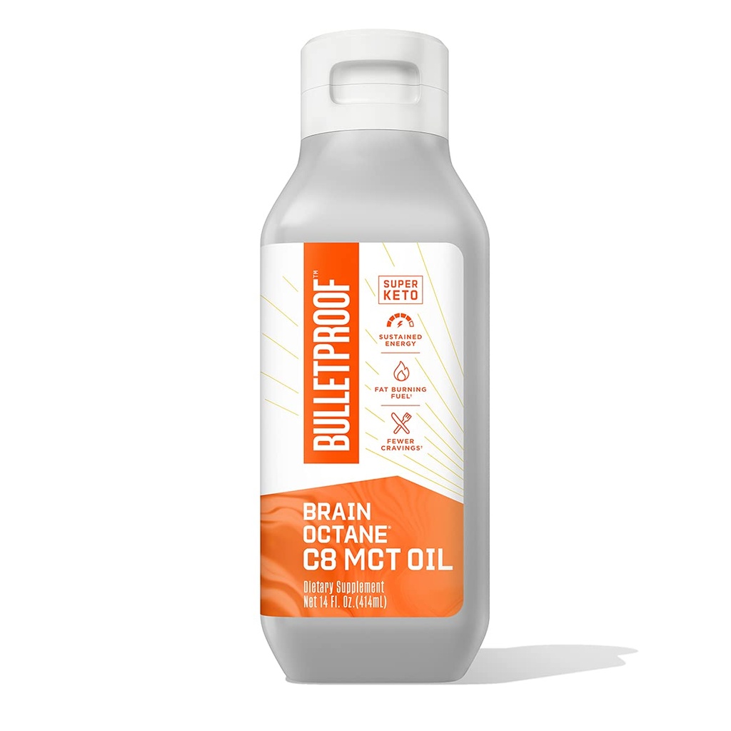 Brain Octane Premium C8 MCT Oil from Non-GMO Coconuts, 14g MCTs, 14 Fl Oz, Bulletproof Keto Supplement for Sustained Energy, Appetite Control, Mental & Physical Energy, Non-GMO, Vegan & Cruelty Free
