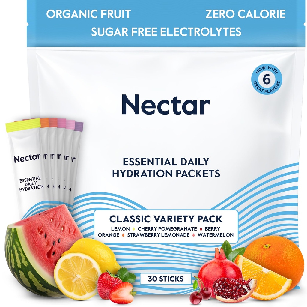 Nectar Hydration Pakninger - Elektrolyter Powder Pakninger - Sukker Free & 0 Calorie - Økologisk frugtvæske Dagligt IV Elektrolyter Pulver til Dehydrering Relief og Rehydrering (Variety 30 Pack)
