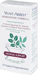 Vitanica Yeast Arrest, Homøopatisk vaginal suppositorier, for Yeast Infektion Symptomer, Relieves Burning, Kløe & Decharge, med Boric Acid, Tea Tree Oil & Probiotics, Vegan (Pro Logo, 14ct)