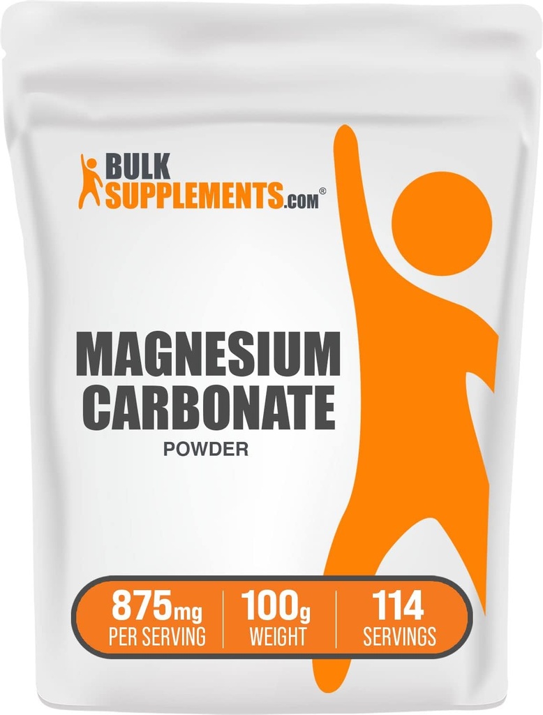BulkSupplements.com Magnesiumcarbonat Pulver - Magnesiumcarbonat Supplement, Magnesiumcarbonat Food Grade - Gluten Free, 875mg per servering, 100g (3,5 oz) (pakning med 1)