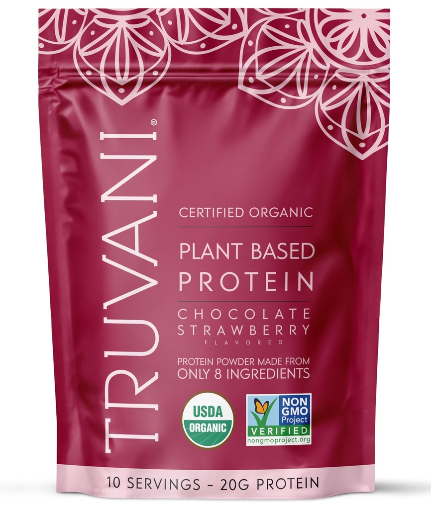 Truvani Vegan Pea Protein Powder 124; Chocolate Strawberry against 124; 20g Organic Plant Based Protein against 124; 10 Servings-124; Keto-124; Gluten & Dairy Free
