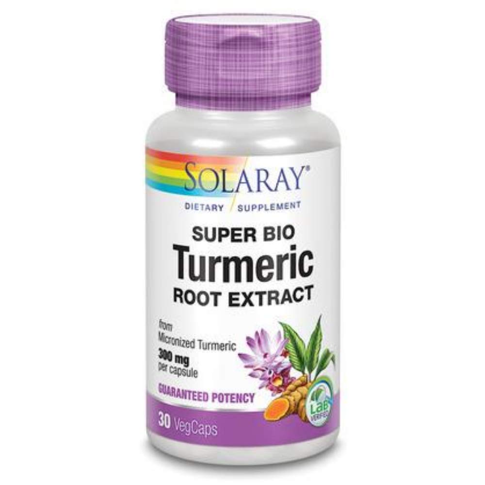SOLARAY Super Bio Turmeric Curcumin Supplement 300mg - from Micronized Turmeric Root Extract - with 20% Curcumin for Wellness Support - Non-GMO, Vegan, Lab Verified, 60-Day Guarantee, 30 Servings