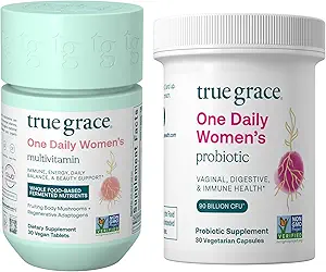 True Grace One Daily Women 's Multivitamin (30 Vegan Tablets) & One Daily Women' s Probiotic (30 Vegetariske Kapsler) - Gluten Free, Soy Free, Organic - 30-Day Supply of Each