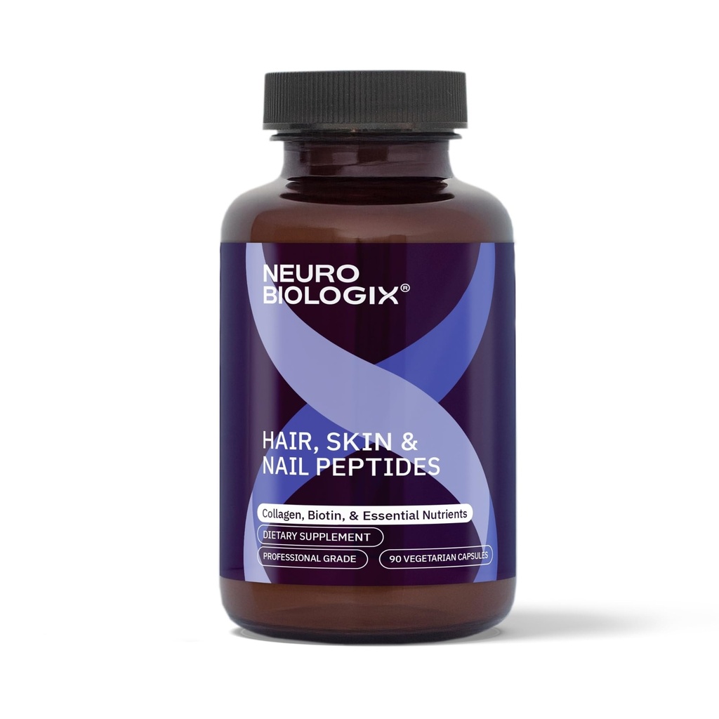 Neurobiologix Hair Skin & Nail Peptides, Biotin & Collagen Peptide Supplement for Hair Skin Nail Support, Amino Acid & Peptide Complex for Daily Beauty Wellness, Gluten Free, Vegetarian, 90 Capsules