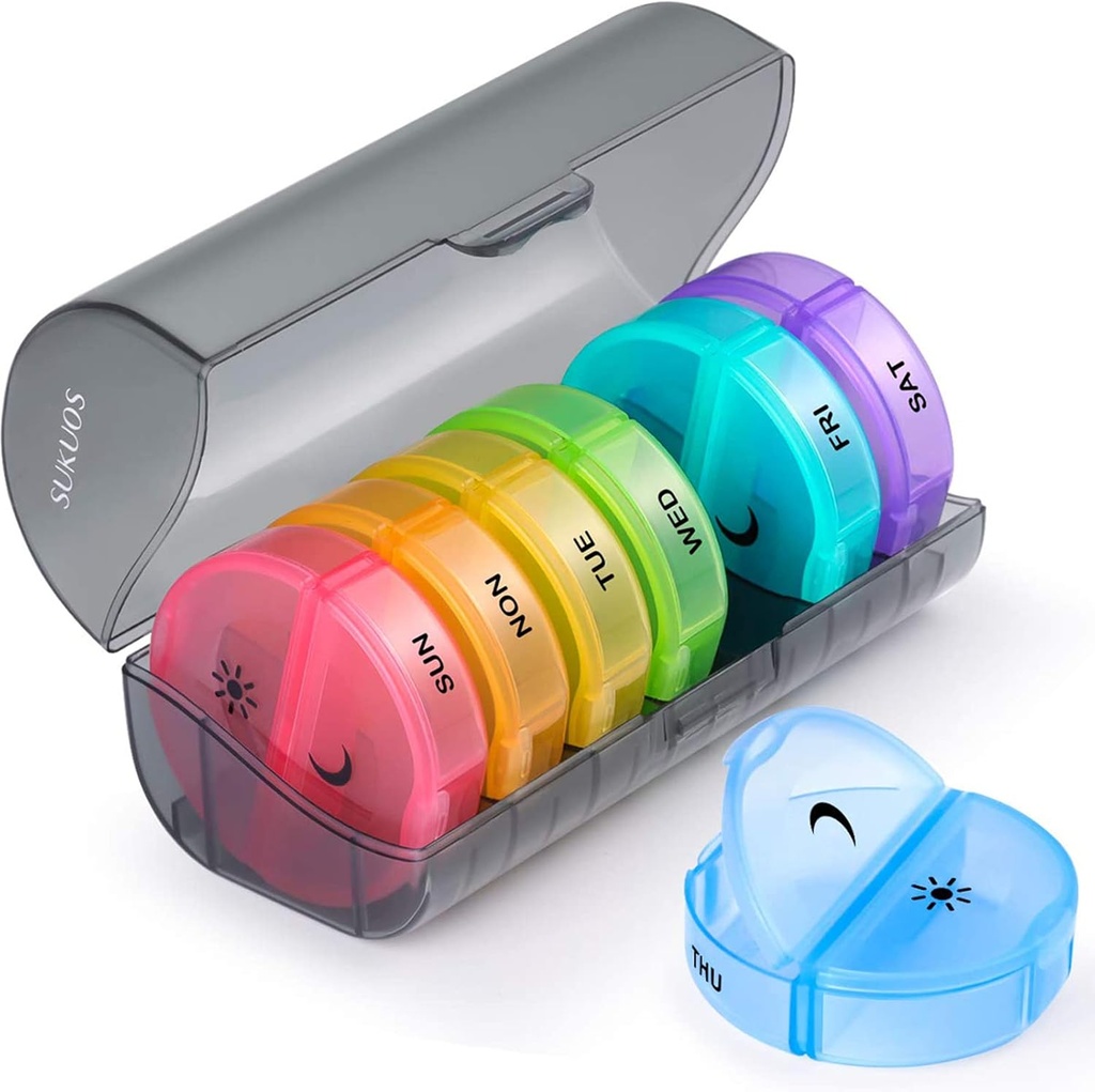 Sukuos Stor Ugentlig Pill Organizer 2 gange om dagen, Daily Pill Box 7 dag let at åbne med dobbelt beskyttelse, AM PM Pill sag for medicin / Vitamin / Fish Oil / Kosttilskud
