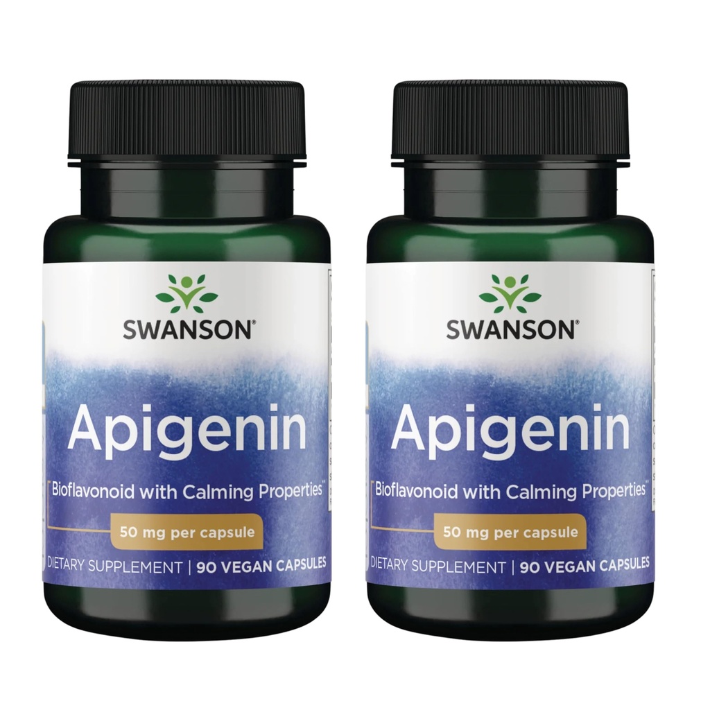 Swanson Apigenin- Bioflavonoid Supplement Naturlig prostatastøtte - Metabolisme og nerve sundhedstilskud - Support Sleep & Afslapning 90 Caps, 50 mg hver 2 pakke