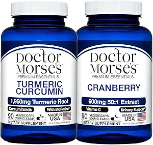 Doctor Morse's Turmeric Curcumin 1950mg & Cranberry 30000mg Bundle - Joint Support, Urinary Tract Health, and Immune Boost with BioPerine & Vitamin C, FDA-Registered, NSF-Certified 90 Capsules