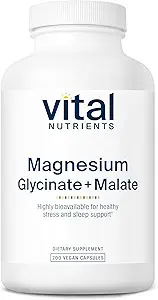 Vital Nutrients Magnesium Glycinate + Malate Glycinate 124; 120mg Vegan Magnesium Supplement for kvinder og mænd