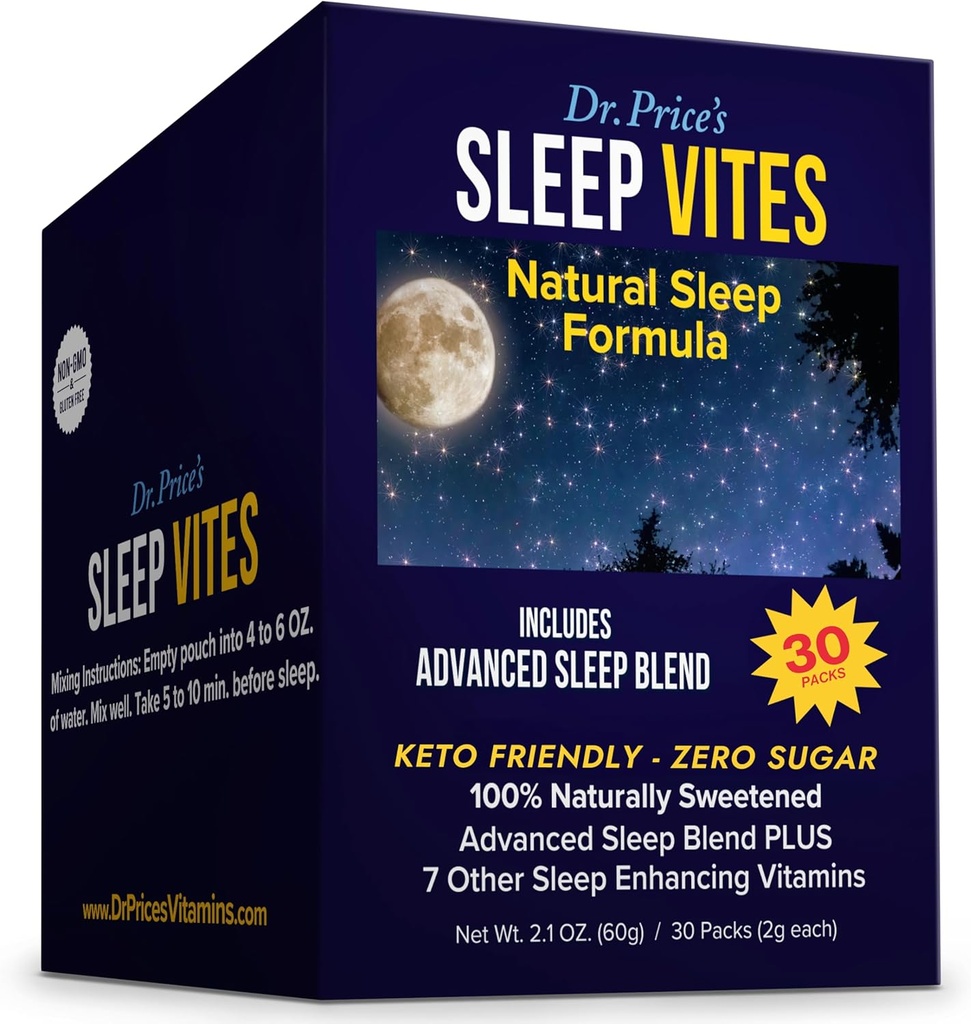 Dr. Prices Vitamin Natural Sleep Aid - Sleep Supplement - Melatonin til søvn - 30 Pakker - Sleep Aids Voksne, Tryptophan, Calming Magnesium Powder, Ikke Drowsy Sleep Support