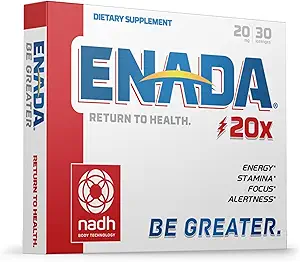 ENADA 20 x NADH Supplement # 124; Boost Energy, Mental Focus, Stamina # 124; Support Træthed, Cell Regenerator # 124; 20mg NADH 30 Lozenges (1 per servering) # 124; Natural Energy Supplements for Women and Men